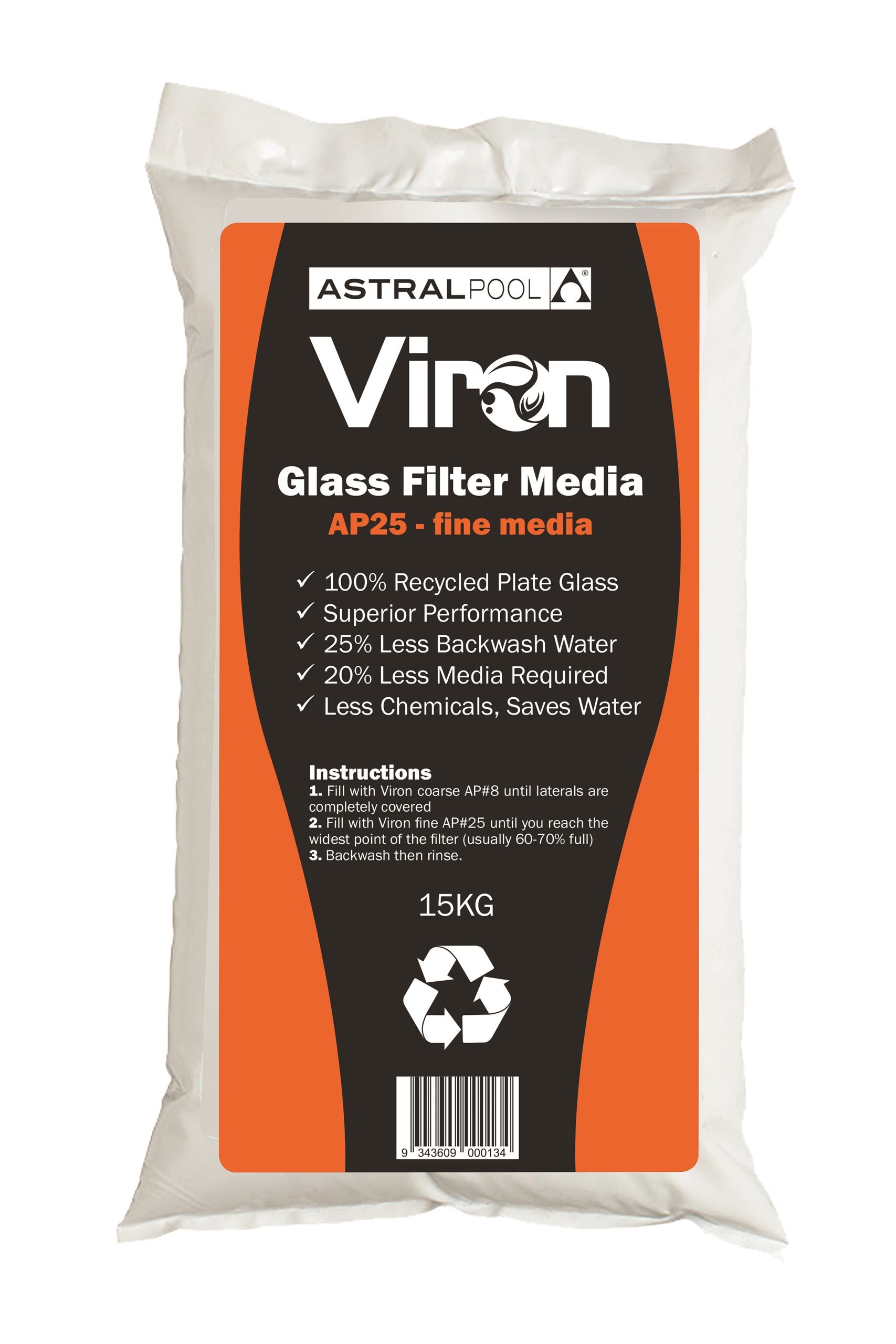 AstralPool Viron AP 25 Glass Filter Media Fine 15kg AstralPool Viron AP 25 Glass Filter Media Fine 15kg
